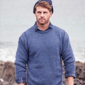 Men's Irish Wool Fisherman Style Blue Sweater